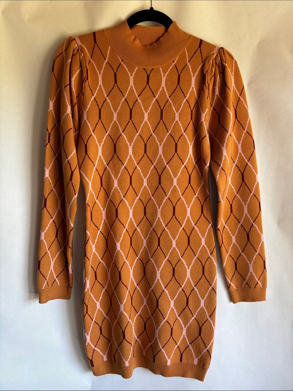 Fate Geometric Knit Long Sleeve Dress in Orange and Pink
